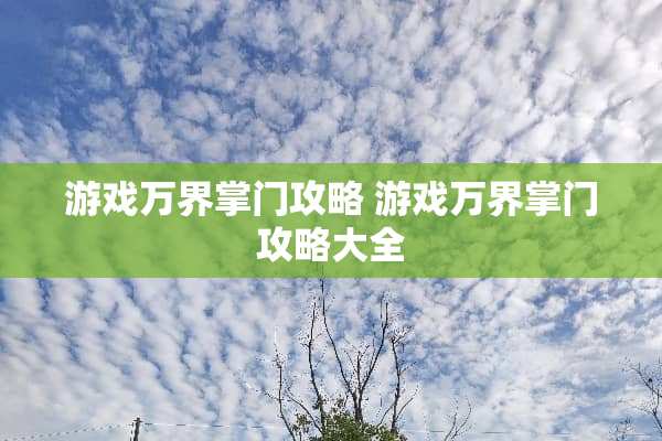 游戏万界掌门攻略 游戏万界掌门攻略大全