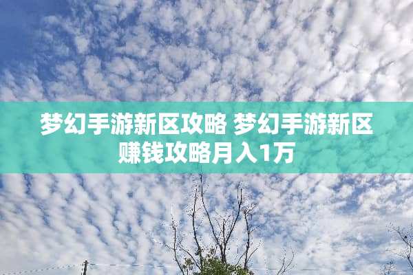 梦幻手游新区攻略 梦幻手游新区赚钱攻略月入1万
