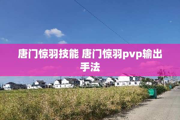 唐门惊羽技能 唐门惊羽pvp输出手法
