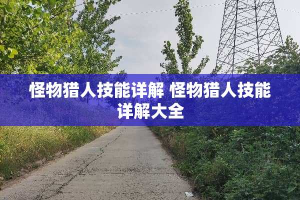 怪物猎人技能详解 怪物猎人技能详解大全