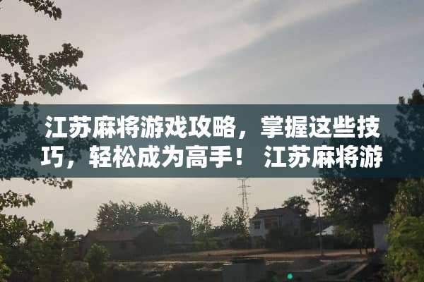 江苏**游戏攻略，掌握这些技巧，轻松成为高手！ 江苏**游戏攻略