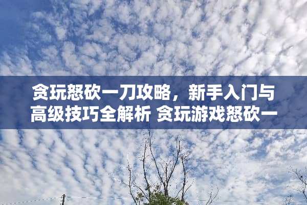 贪玩怒砍一刀攻略，新手入门与高级技巧全解析 贪玩游戏怒砍一刀攻略