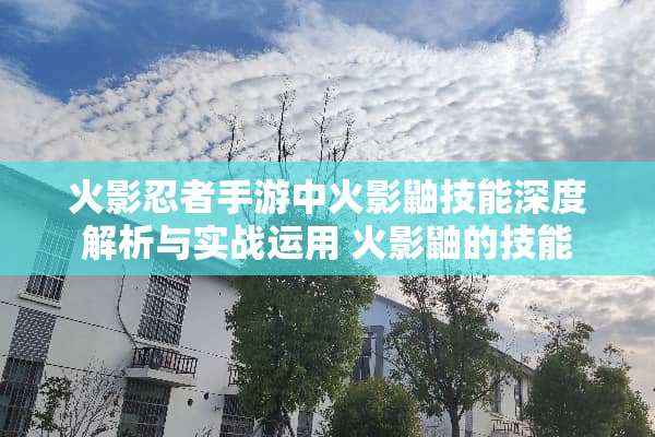 火影忍者手游中火影鼬技能深度解析与实战运用 火影鼬的技能