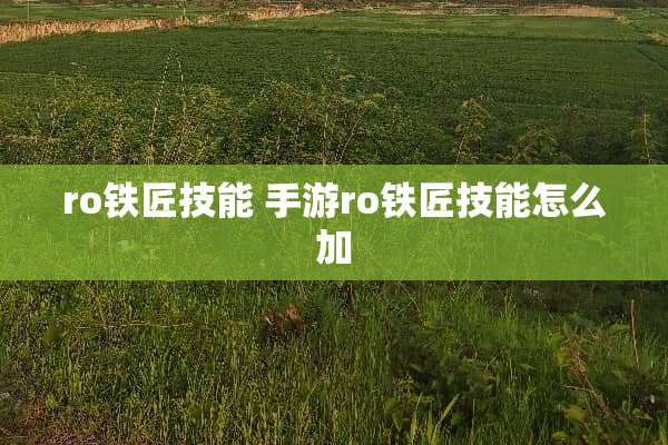 ro铁匠技能 手游ro铁匠技能怎么加