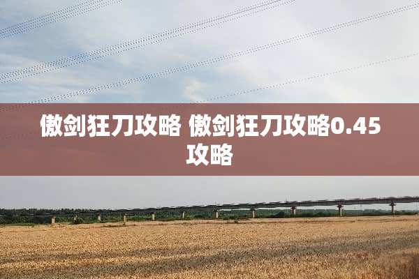 傲剑狂刀攻略 傲剑狂刀攻略0.45攻略