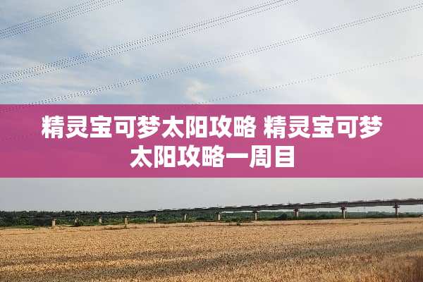 精灵宝可梦太阳攻略 精灵宝可梦太阳攻略一周目