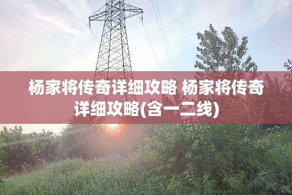 杨家将传奇详细攻略 杨家将传奇详细攻略(含一二线)