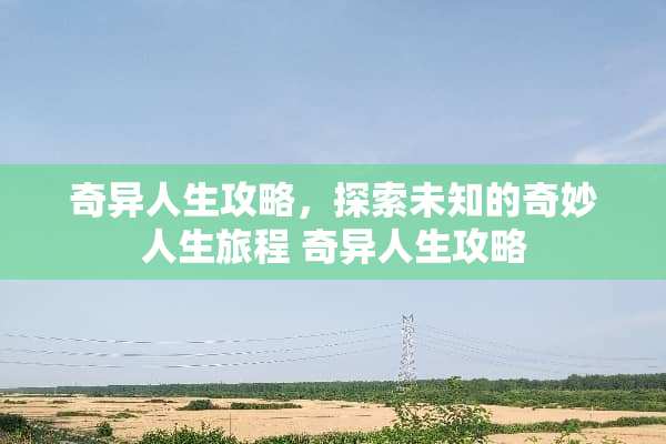 奇异人生攻略，探索未知的奇妙人生旅程 奇异人生攻略