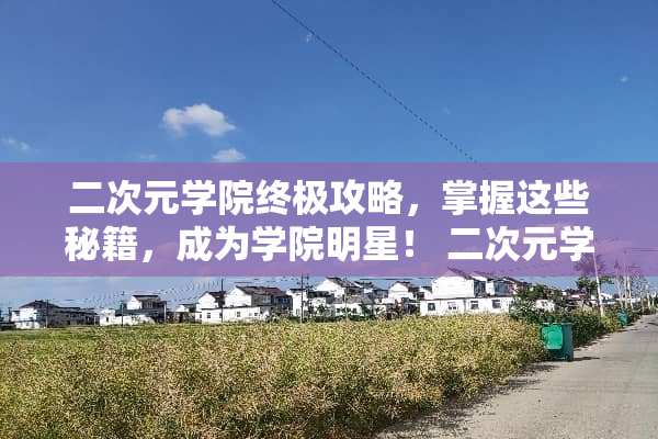二次元学院终极攻略，掌握这些秘籍，成为学院明星！ 二次元学院攻略