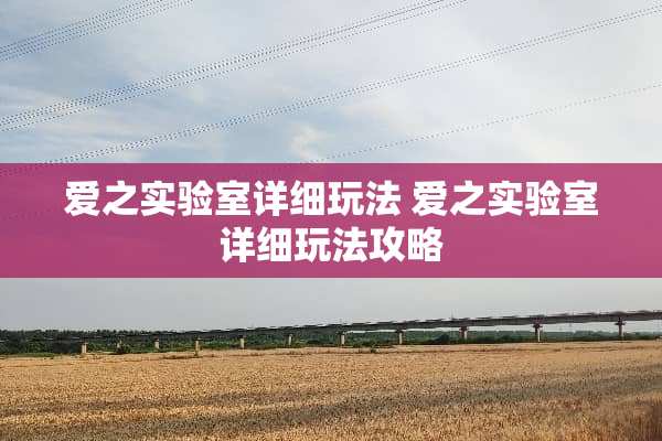 爱之实验室详细玩法 爱之实验室详细玩法攻略