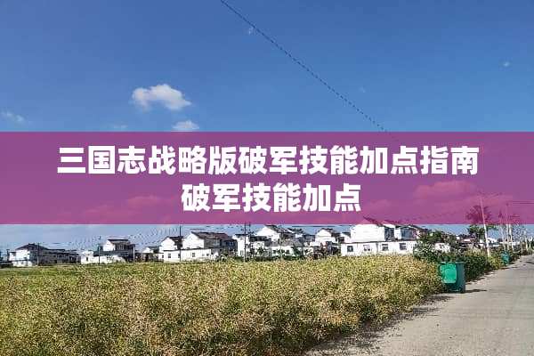 三国志战略版破军技能加点指南 破军技能加点