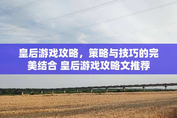 皇后游戏攻略，策略与技巧的完美结合 皇后游戏攻略文推荐