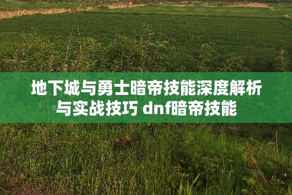 **城与勇士暗帝技能深度解析与实战技巧 dnf暗帝技能
