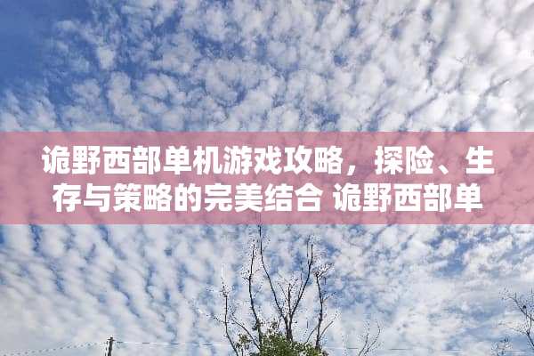 诡野西部单机游戏攻略，探险、生存与策略的完美结合 诡野西部单机游戏攻略