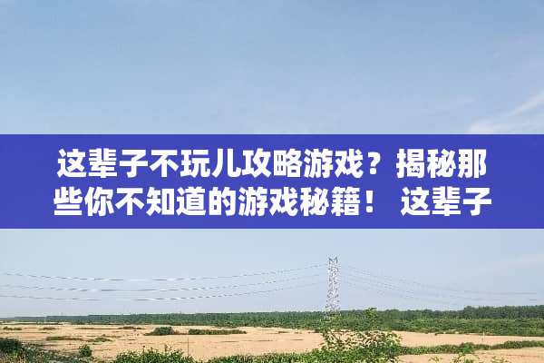 这辈子不玩儿攻略游戏？揭秘那些你不知道的游戏秘籍！ 这辈子不玩儿攻略游戏