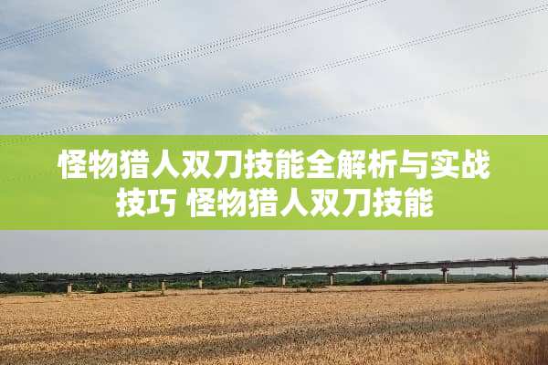 怪物猎人双刀技能全解析与实战技巧 怪物猎人双刀技能