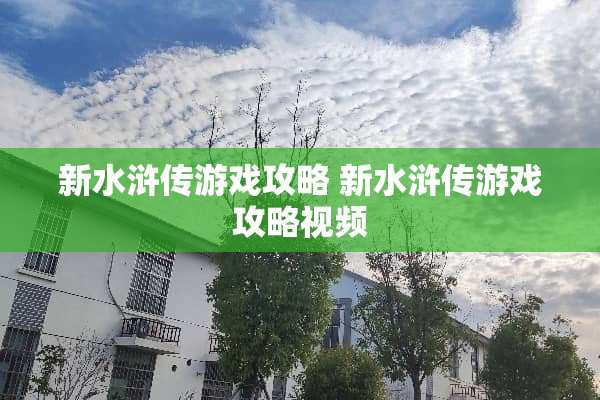新水浒传游戏攻略 新水浒传游戏攻略视频