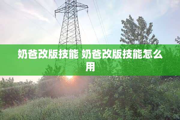 奶爸改版技能 奶爸改版技能怎么用