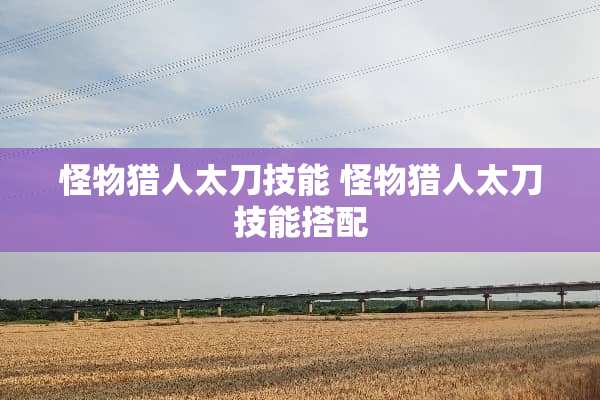 怪物猎人太刀技能 怪物猎人太刀技能搭配