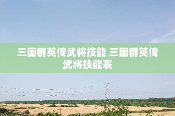 三国群英传武将技能 三国群英传武将技能表