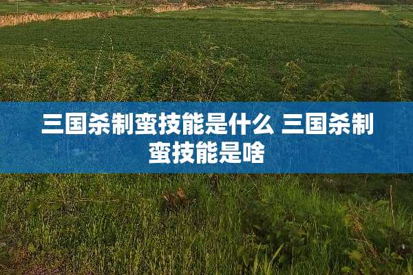 三国杀制蛮技能是什么 三国杀制蛮技能是啥