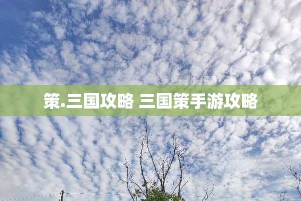 策.三国攻略 三国策手游攻略