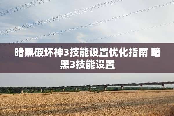 暗黑破坏神3技能设置优化指南 暗黑3技能设置
