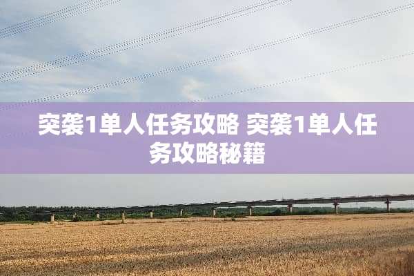 突袭1单人任务攻略 突袭1单人任务攻略秘籍