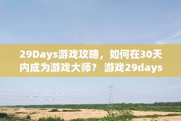 29Days游戏攻略，如何在30天内成为游戏大师？ 游戏29days攻略