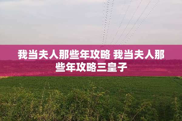 我当夫人那些年攻略 我当夫人那些年攻略三皇子