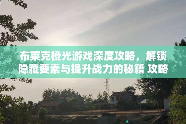 布莱克橙光游戏深度攻略，解锁隐藏要素与提升战力的秘籍 攻略布莱克橙光游戏