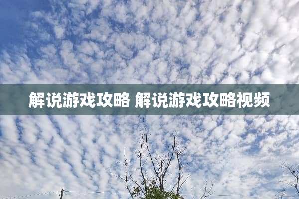 解说游戏攻略 解说游戏攻略视频