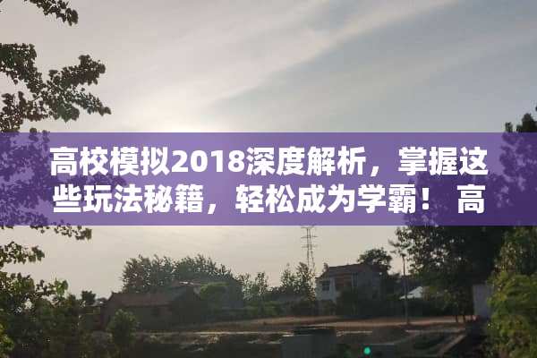 高校模拟2018深度解析，掌握这些玩法秘籍，轻松成为学霸！ 高校模拟2018玩法