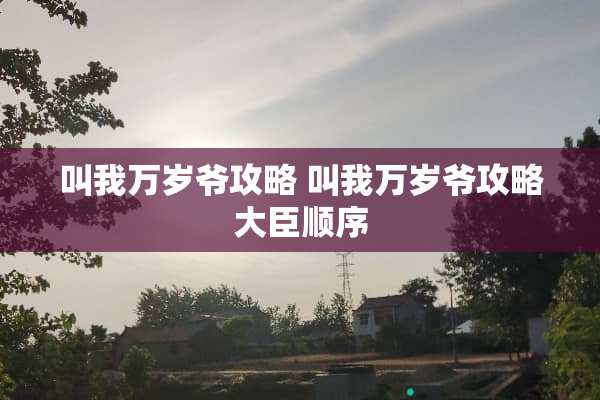 叫我万岁爷攻略 叫我万岁爷攻略大臣顺序