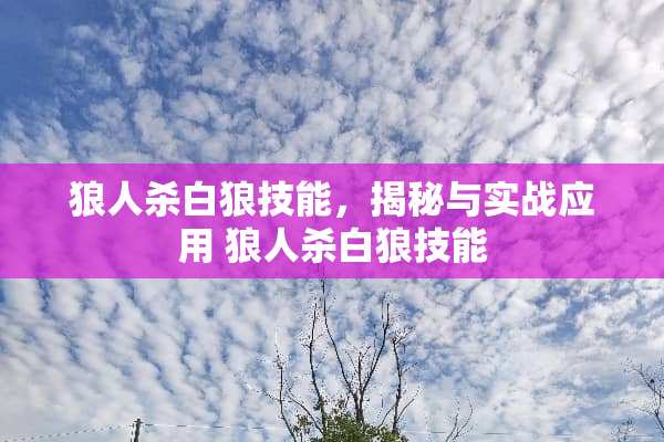 狼人杀白狼技能，揭秘与实战应用 狼人杀白狼技能