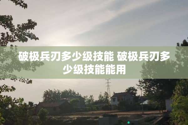 破极兵刃多少级技能 破极兵刃多少级技能能用
