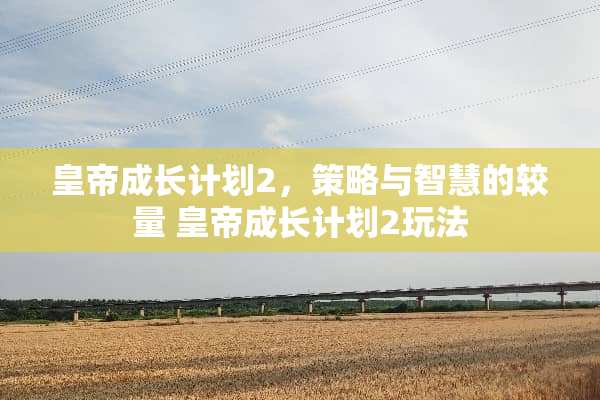 皇帝成长计划2，策略与智慧的较量 皇帝成长计划2玩法
