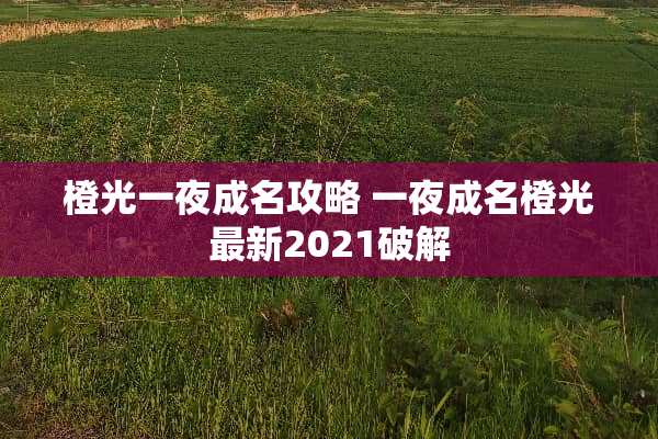 橙光**成名攻略**成名橙光最新2021**