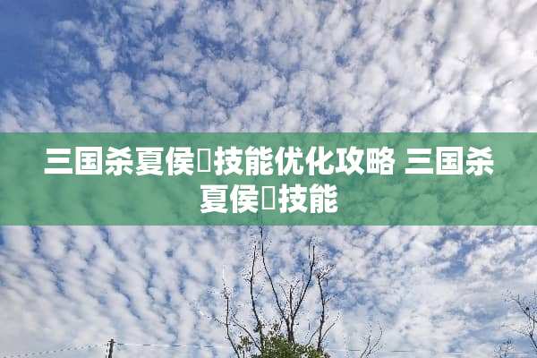 三国杀夏侯惇技能优化攻略 三国杀夏侯惇技能
