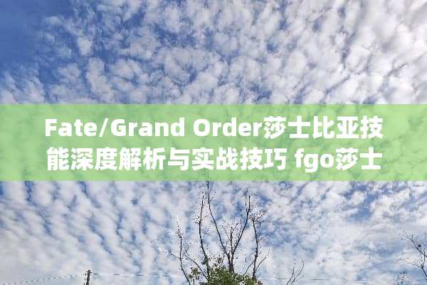 Fate/Grand Order莎士比亚技能深度解析与实战技巧 fgo莎士比亚技能