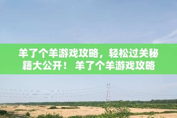 羊了个羊游戏攻略，轻松过关秘籍大公开！ 羊了个羊游戏攻略