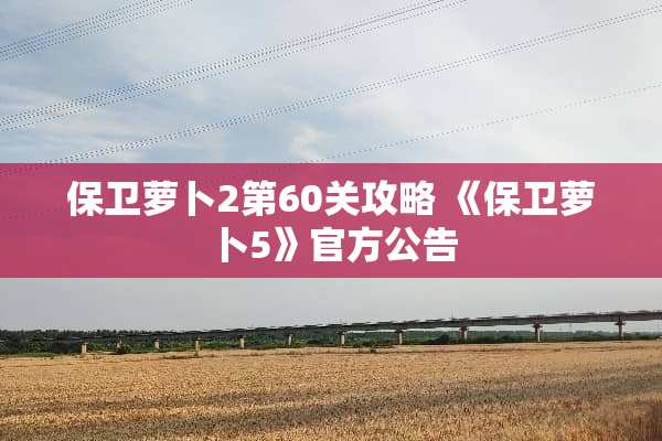 保卫萝卜2第60关攻略 《保卫萝卜5》官方公告