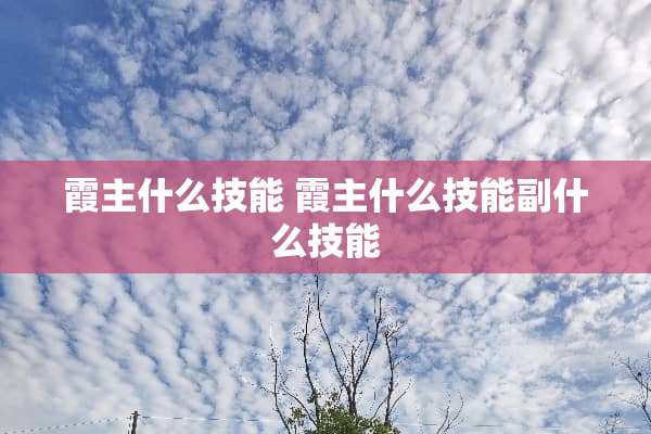 霞主什么技能 霞主什么技能副什么技能