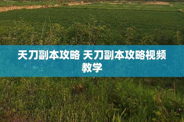 天刀副本攻略 天刀副本攻略视频教学