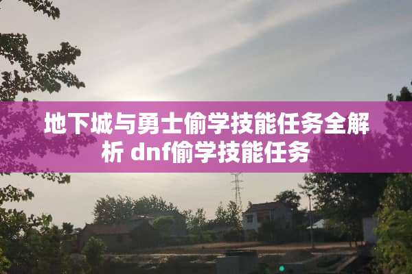 **城与勇士偷学技能任务全解析 dnf偷学技能任务