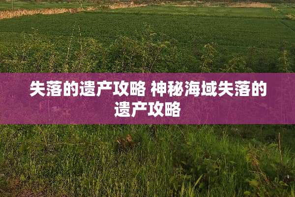 失落的遗产攻略 神秘海域失落的遗产攻略