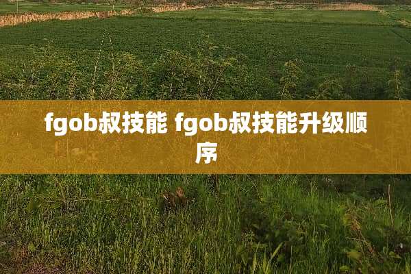 fgob叔技能 fgob叔技能升级顺序