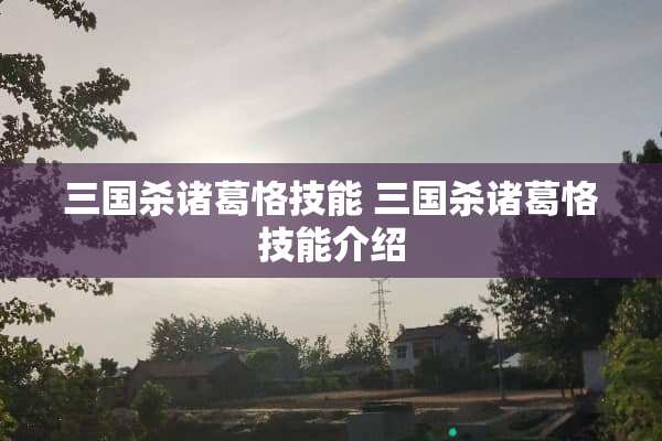 三国杀诸葛恪技能 三国杀诸葛恪技能介绍