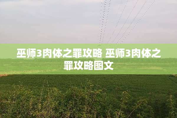 巫师3肉体之罪攻略 巫师3肉体之罪攻略图文