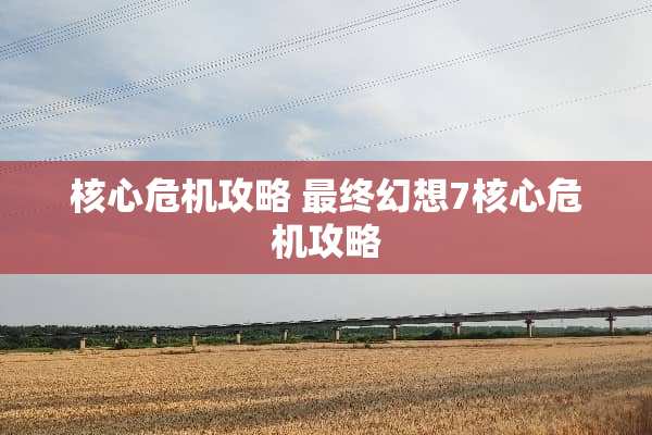 核心危机攻略 最终幻想7核心危机攻略